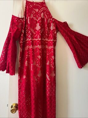 bardot evannia bell-sleeve lace maxi dress product info and reviews Bardot Evannia Crochet Lace Dress Womens 2XL 12 Chocolate Floral Bell Sleeve